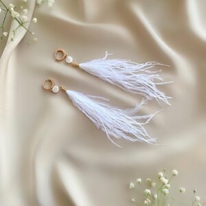 «ANGELICO» Semi-Fine Beautiful Feather Earrings White ⠀ - Image 2
