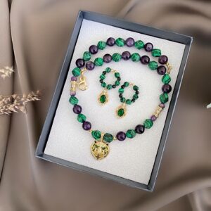 «IN THE JUNGLE» Semi-Fine Natural Stone Necklace And Earrings Jewellery Set⠀ - Image 4