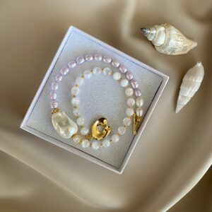 ⠀«DION» - Semi-Fine Luxury Pearl & Natural Stone Choker Necklace With Baroque Pearl - Image 4