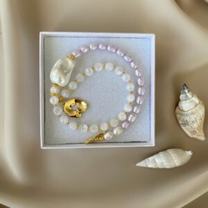 ⠀«DION» - Semi-Fine Luxury Pearl & Natural Stone Choker Necklace With Baroque Pearl - Image 3