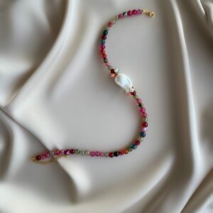 «NATALY» Semi-Fine Natural Stone & Baroque Pearl Necklace - Image 2