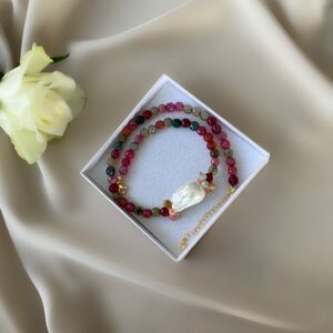 «NATALY» Semi-Fine Natural Stone & Baroque Pearl Necklace - Image 3