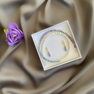 «AMELIE» Semi-Fine Natural Pearl Crystal Necklace & Earrings Jewellery Set - Image 3