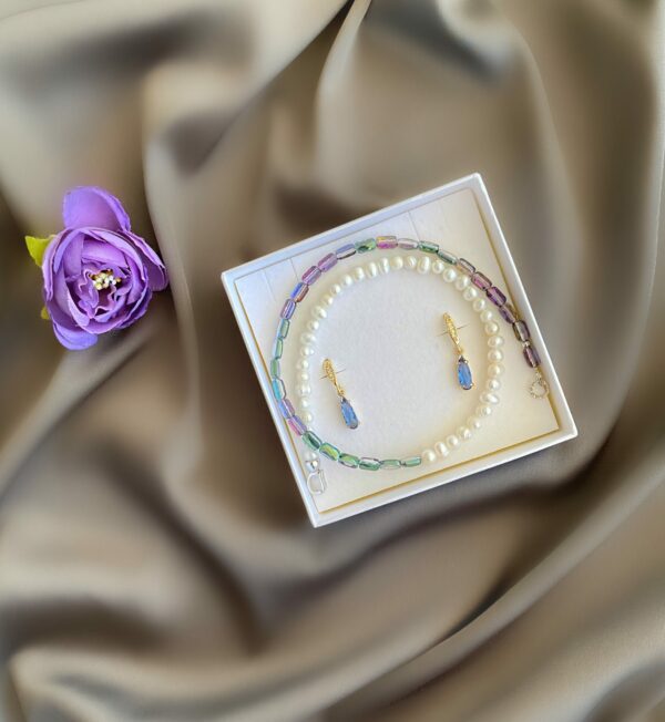 «AMELIE» Semi-Fine Natural Pearl Crystal Necklace & Earrings Jewellery Set