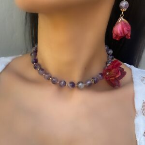 «PETITE FLORAL» Semi-Fine Natural Amethyst Stone Luxury Necklace and Earrings Jewellery Set⠀ - Image 3