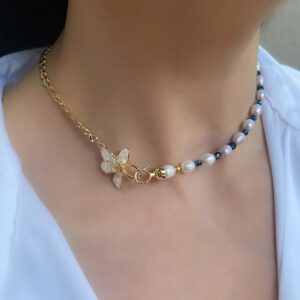 «IRYS» Luxury Semi-Fine Natural Stone And Pearl Necklace And Earrings Jewellery Set - Image 2