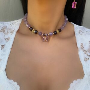 «PURPLE EMPEROR» Luxury Natural Stone Necklace & Earrings Jewellery Set - Image 4