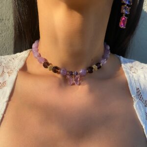 «PURPLE EMPEROR» Luxury Natural Stone Necklace & Earrings Jewellery Set - Image 3