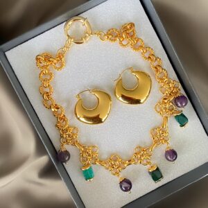 «SAMBA» Semi-fine Chain Choker Necklace With Natural Stones & Earrings Jewellery Set - Image 4