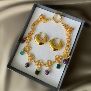 «SAMBA» Semi-fine Chain Choker Necklace With Natural Stones & Earrings Jewellery Set - Image 5