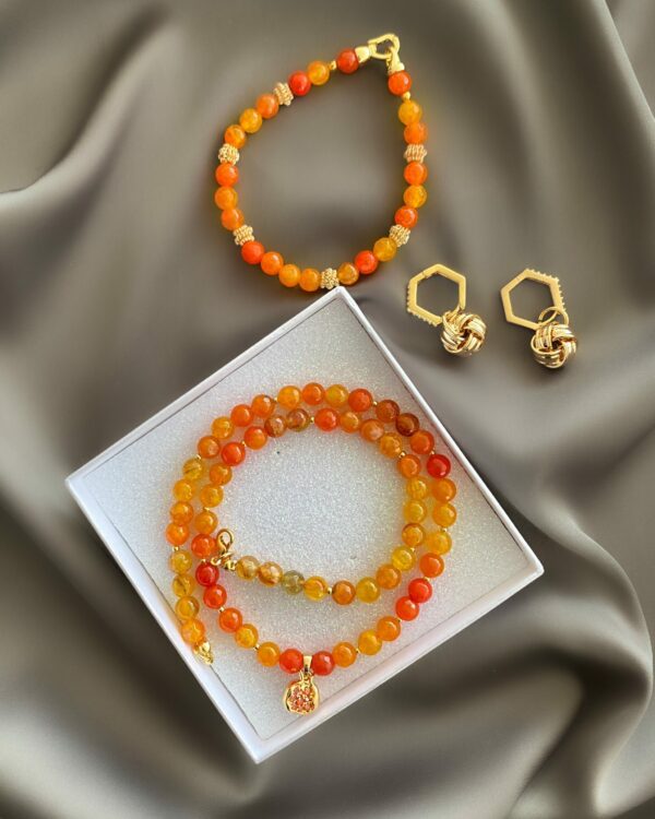 «ARANCIO» Semi-Fine Real Stone Necklace, Bracelet And Earrings Jewellery Set ⠀