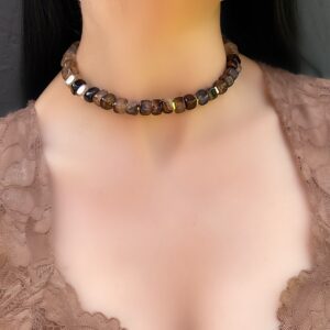 «HAZEY» Semi-Fine Choker Natural Stone Necklace and Earrings Jewellery Set⠀ - Image 2