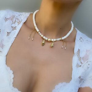 ⠀«OCEANE» Semi-Fine Natural Shell Necklace & Earrings Jewellery Set⠀ - Image 6