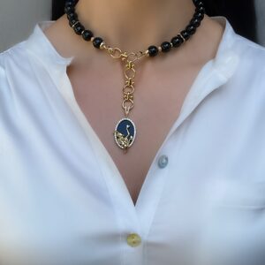 «ROMAN» Luxury Natural Stone Necklace-Tie And Earrings Jewellery Set With Swarovski Crystals - Image 10