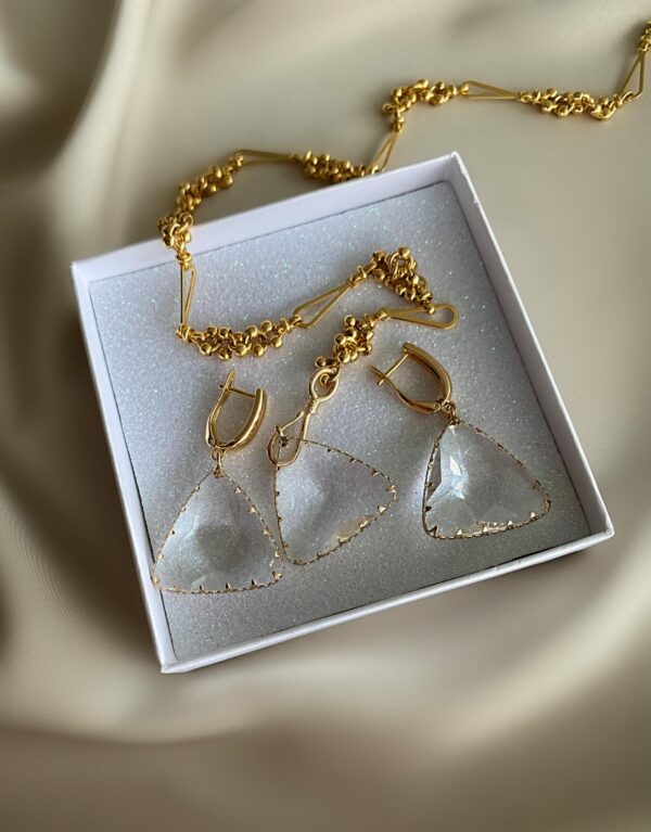 «WONDERLAND» Semi-Fine Chain Necklace & Earrings Set With Jewellery Glass Pendants