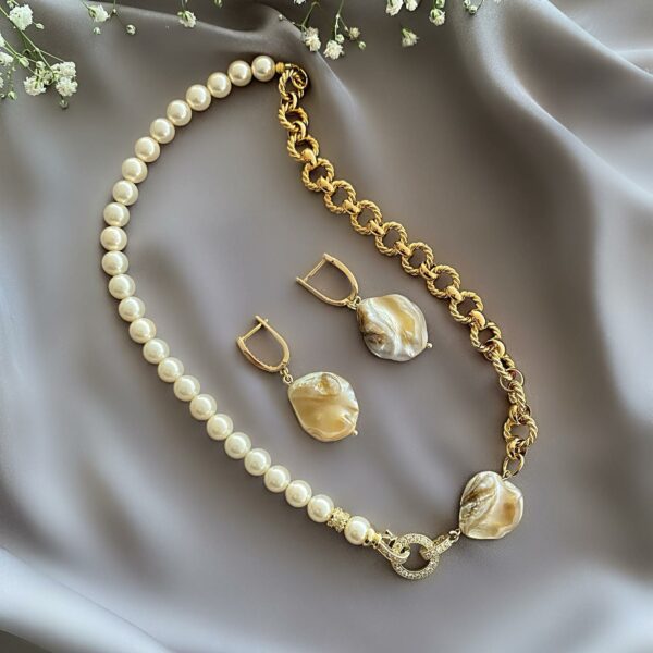 «SHELLY BEACH» Semi-Fine Natural Pearl And Chain Necklace, Earrings Jewellery Set⠀