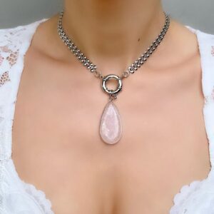 «CLARE» Semi-Fine Necklace With Pink Quartz Pendant - Image 10