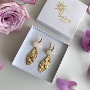 «FOGLIE» Trendy Gold-Plated & Crystal Glass Drop Earrings - Image 3