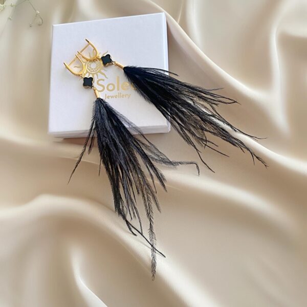 «ANGELICO» Semi-Fine Beautiful Feather Earrings Black ⠀