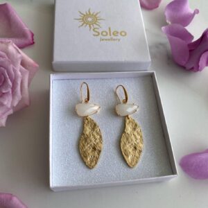 «FOGLIE» Trendy Gold-Plated & Crystal Glass Drop Earrings - Image 5