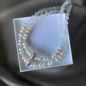«BREAKFAST AT TIFFANY'S» Semi-Fine Natural Stone & Pearl Luxury Necklace ⠀ - Image 3