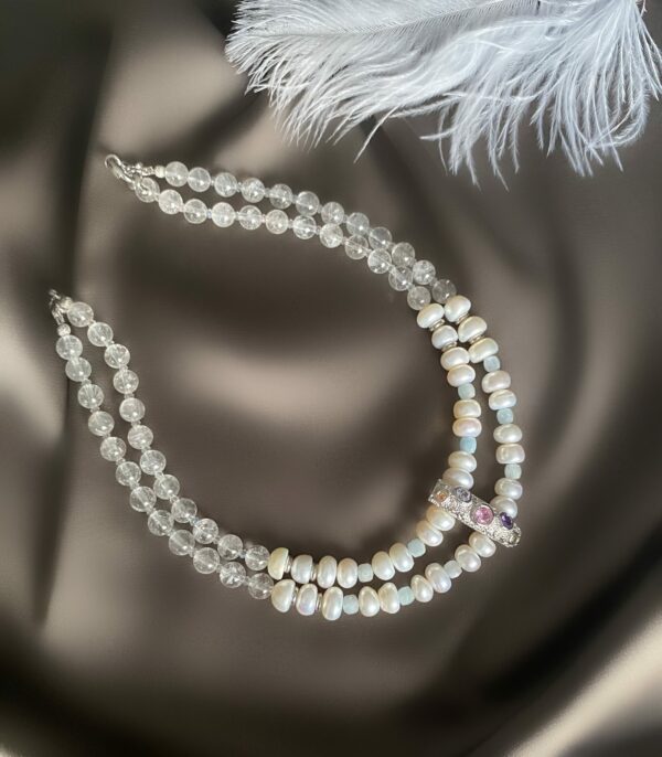 «BREAKFAST AT TIFFANY'S» Semi-Fine Natural Stone & Pearl Luxury Necklace ⠀