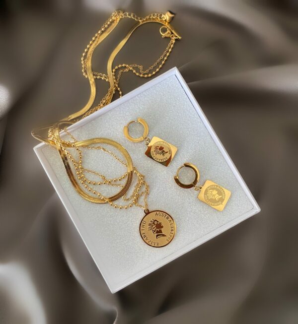 «THE QUEEN» Trendy Stainless-Steel Necklace & Earrings Jewellery Set