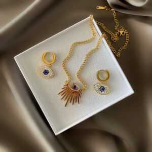 «EYES OF RA» Trendy Stainless Steel Necklace & Earrings Jewellery Set - Image 2