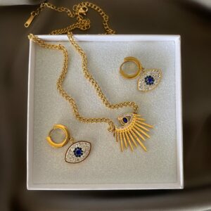 «EYES OF RA» Trendy Stainless Steel Necklace & Earrings Jewellery Set - Image 3