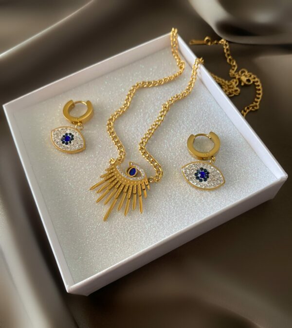 «EYES OF RA» Trendy Stainless Steel Necklace & Earrings Jewellery Set