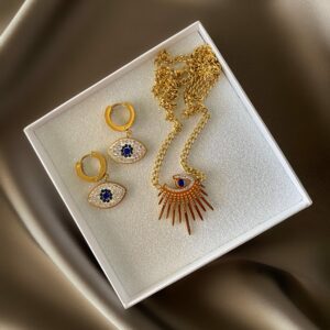 «EYES OF RA» Trendy Stainless Steel Necklace & Earrings Jewellery Set - Image 5