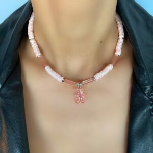 «GUMMY BEAR» Trendy Resin And Pink Quartz Necklace-Choker And Earrings Jewellery Set⠀ - Image 2