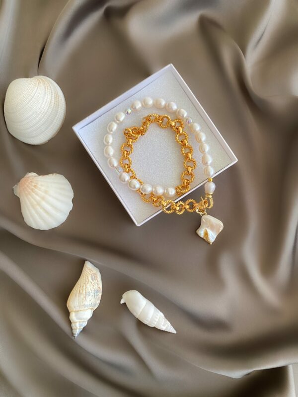 «LYRICA» Semi-Fine Pearl And Chain Luxury Necklace With Shell Pendant