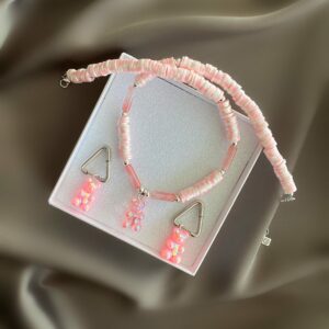 «GUMMY BEAR» Trendy Resin And Pink Quartz Necklace-Choker And Earrings Jewellery Set⠀ - Image 3
