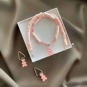 «GUMMY BEAR» Trendy Resin And Pink Quartz Necklace-Choker And Earrings Jewellery Set⠀ - Image 5