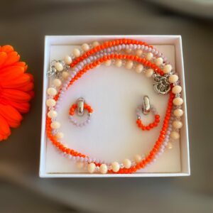 «GERBERA» Beautiful And Trendy Crystal Glass Necklace & Earrings Jewellery Set - Image 3