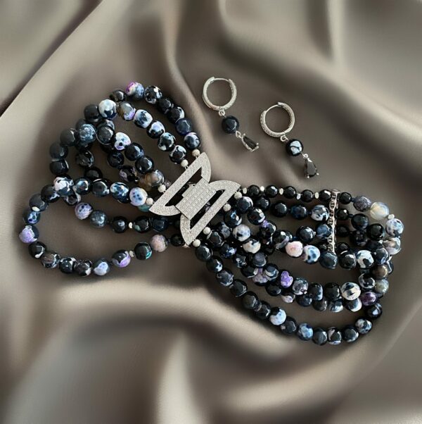«IRINA» Semi-Fine Natural Eye Agate Necklace & Earrings Fancy Jewellery Set
