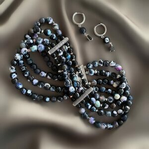 «IRINA» Semi-Fine Natural Eye Agate Necklace & Earrings Fancy Jewellery Set - Image 3