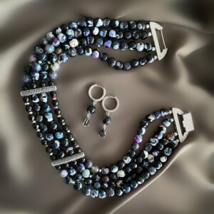 «IRINA» Semi-Fine Natural Eye Agate Necklace & Earrings Fancy Jewellery Set - Image 4