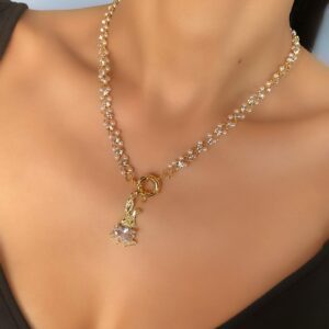 «PRETTY BUNNY» Semi-Fine Trendy Chain & Crystal Necklace - Image 4