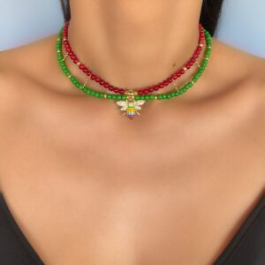 «ABEILLE» Semi-Fine Natural Stone Luxury Trendy Necklace & Earrings Jewellery Set - Image 2