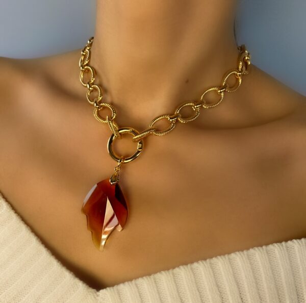 «DEMETER» Beautiful Chain Necklace With Crystal Glass Leaf Pendant ⠀
