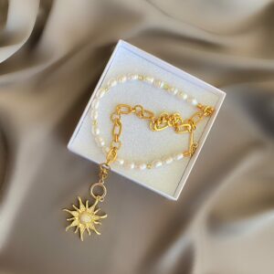 «GOLDEN SUN» Semi-Fine Natural Pearl & Chain Trendy Necklace - Image 3