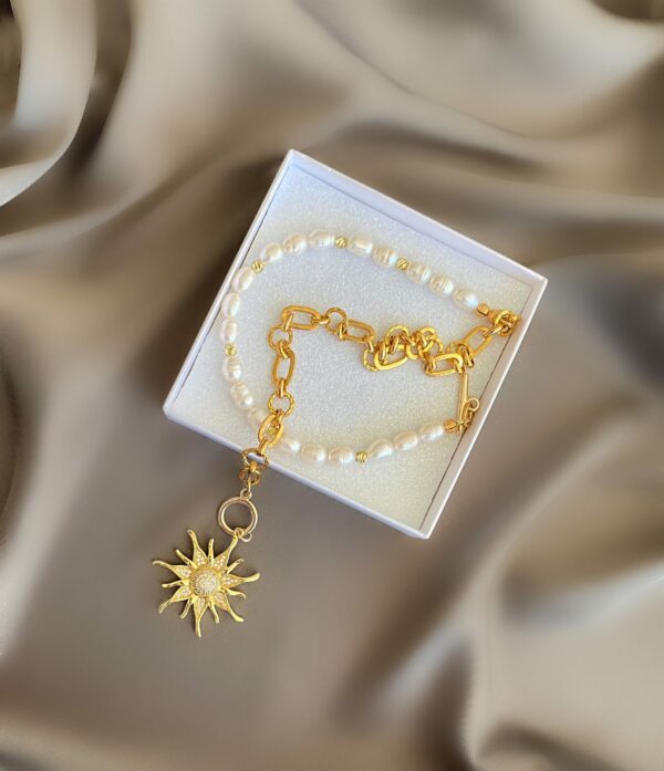 «GOLDEN SUN» Semi-Fine Natural Pearl & Chain Trendy Necklace