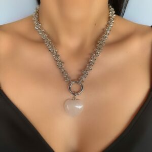 «ELLOISA» Semi-Fine Natural Quarts Stone Luxury Necklace & Earrings Jewellery Set - Image 4