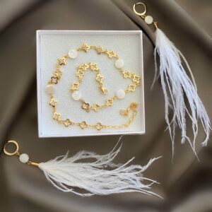 «WHITE ANGEL» Semi-Fine Beautiful Feather Earrings & Chain Necklace Jewellery Set - Image 3