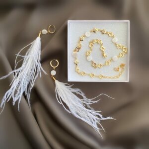 «WHITE ANGEL» Semi-Fine Beautiful Feather Earrings & Chain Necklace Jewellery Set - Image 2