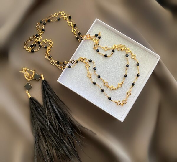 «BLACK ANGEL» Semi-Fine Beautiful Feather Earrings & Chain Long Necklace Jewellery Set