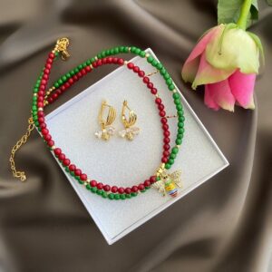«ABEILLE» Semi-Fine Natural Stone Luxury Trendy Necklace & Earrings Jewellery Set - Image 6