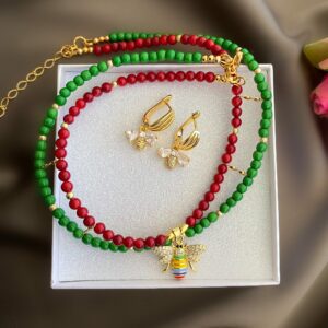 «ABEILLE» Semi-Fine Natural Stone Luxury Trendy Necklace & Earrings Jewellery Set - Image 8